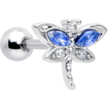 16G 1/4 Blue CZ Gem Dragonfly Style Cartilage Tragus Earring