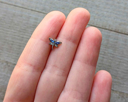 16G 1/4 Blue CZ Gem Dragonfly Style Cartilage Tragus Earring