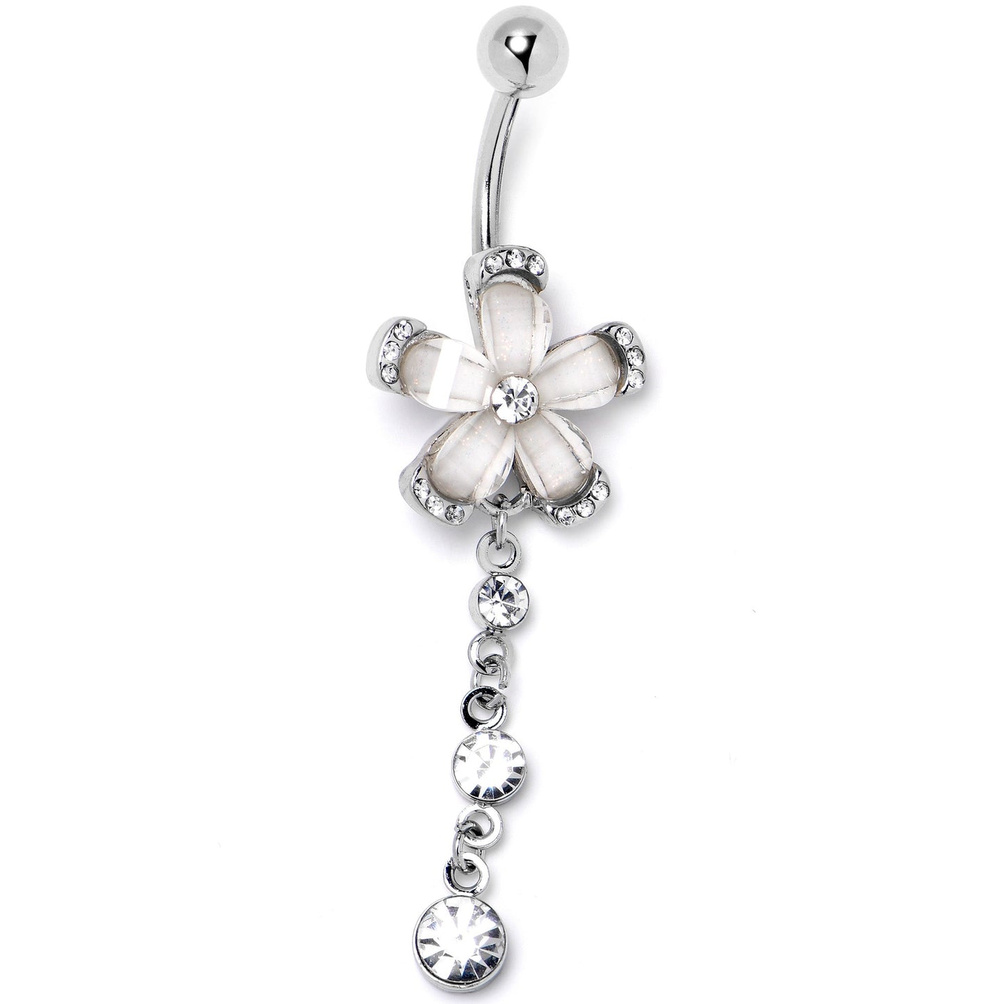 Clear Gem Retro Flower Glamour Dangle Belly Ring