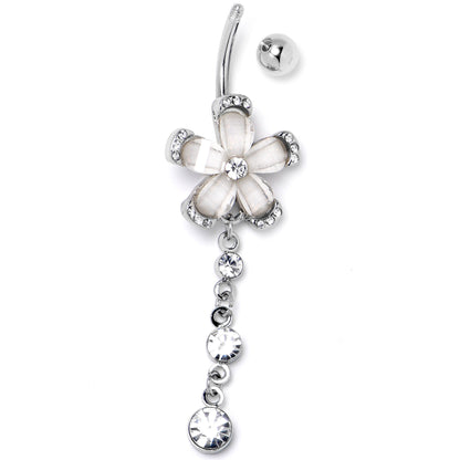 Clear Gem Retro Flower Glamour Dangle Belly Ring