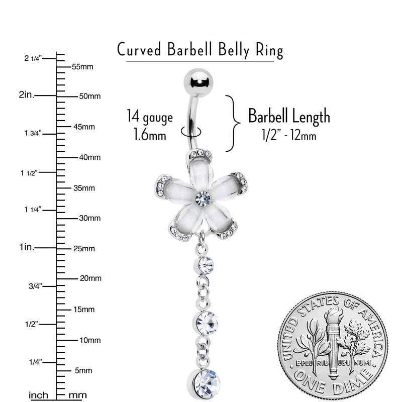 Clear Gem Retro Flower Glamour Dangle Belly Ring