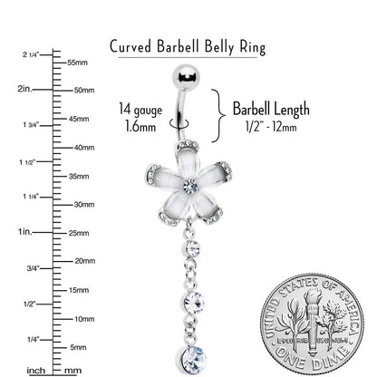 Clear Gem Retro Flower Glamour Dangle Belly Ring