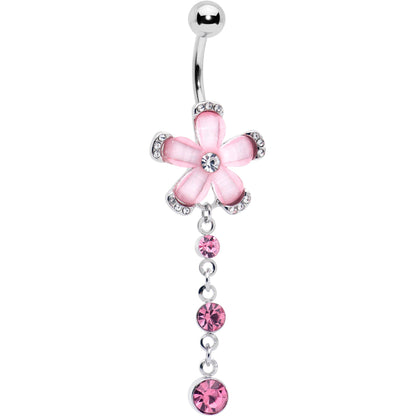 Pink Clear Gem Retro Flower Glamour Dangle Belly Ring