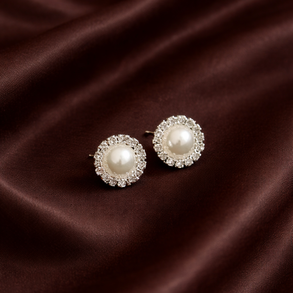Diamond Pearl Stud Earrings ~ Cameron