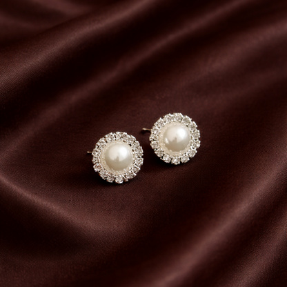 Diamond Pearl Stud Earrings ~ Cameron