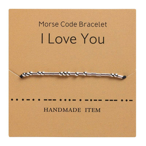 HMOOY Codice Morse Bracciale Perline Placcate Argento Su Cavo Di Seta