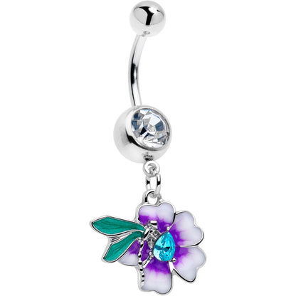 Blue Gem Faerie Flower Purple Dangle Belly Ring