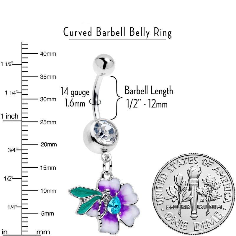Blue Gem Faerie Flower Purple Dangle Belly Ring