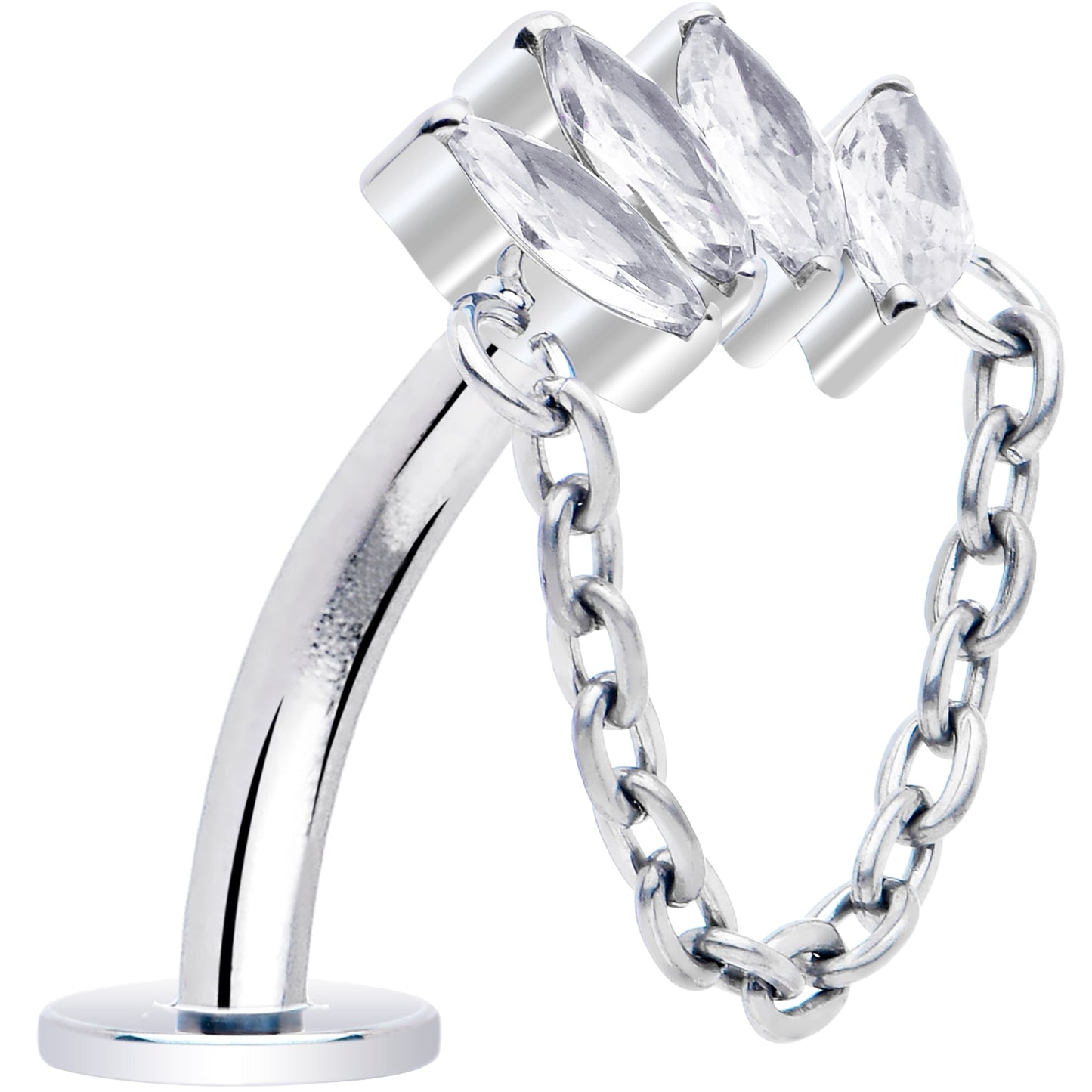 Gem Chain Dangle Titanium Push In Threadless Floating Belly Ring