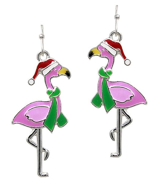 Christmas Flamingo Earrings - Green Scarf Santa Hat | Fashion Hut Jewelry