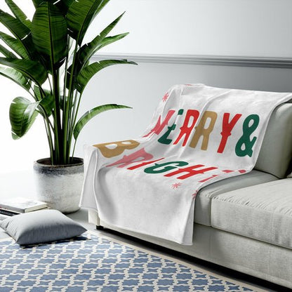 Christmas Holiday Merry & Bright Plush Blanket Throw Fashion Hut Jewelry