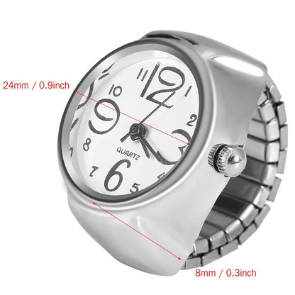 Silver Tone Stretch Ring Watch White Round Dial