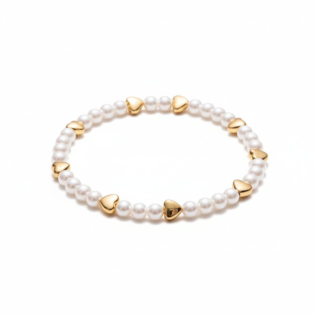 Heart and Pearl Stretch Bracelet