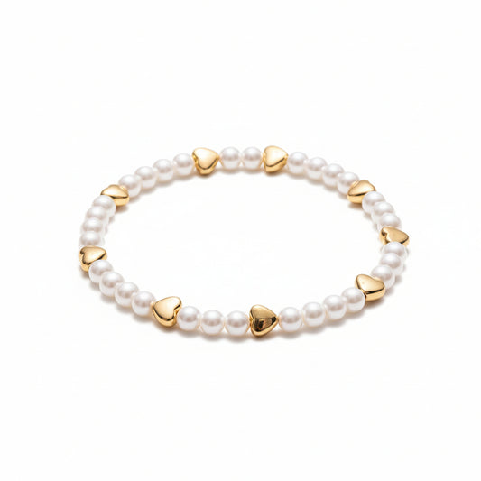 Heart and Pearl Stretch Bracelet