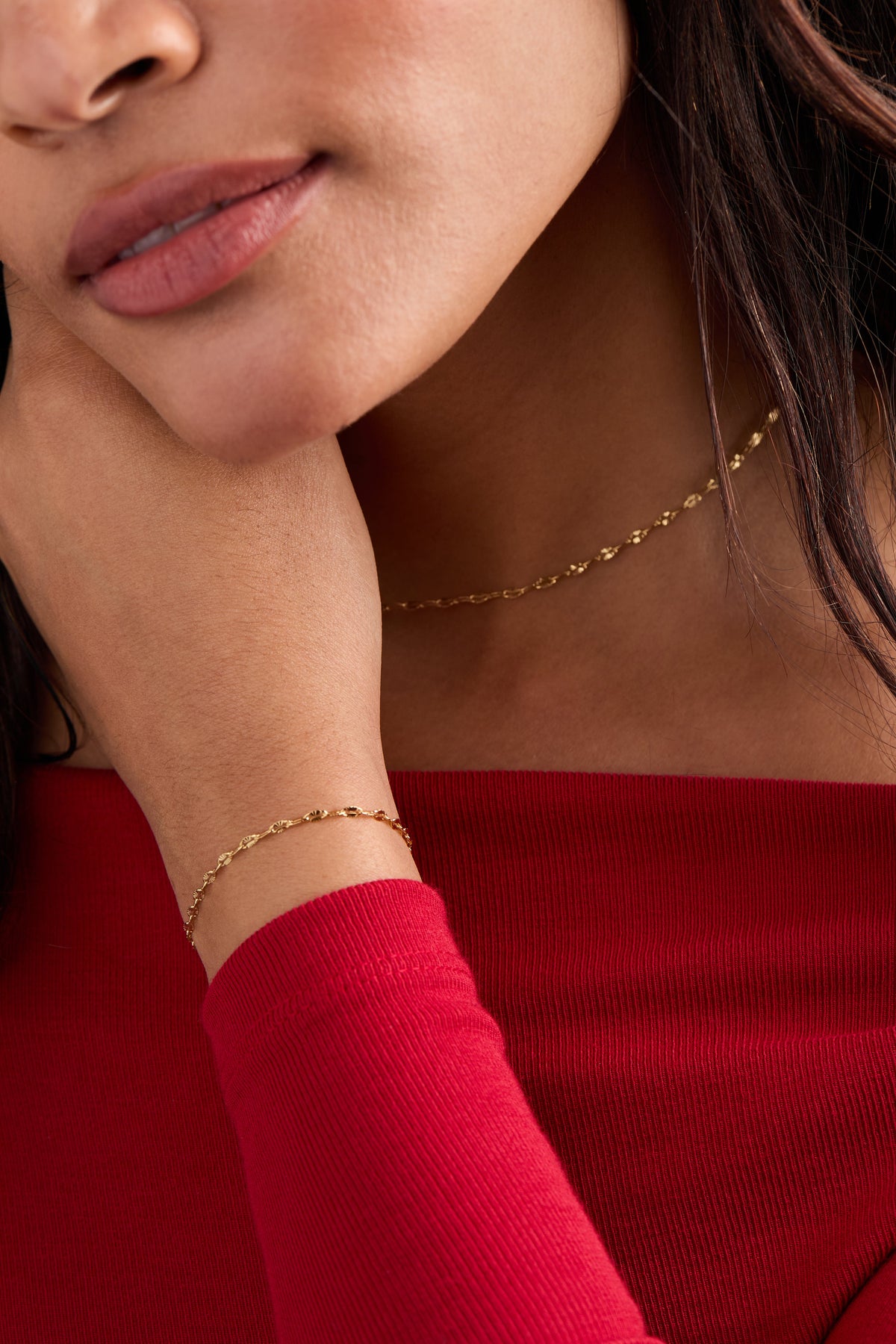 Faceted Lip Charm Chain Bracelet
