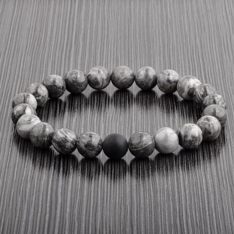 POLISHED 10MM NATURAL STONE BEAD STRETCH BRACELET - JASPER | Fashion Hut Jewelry