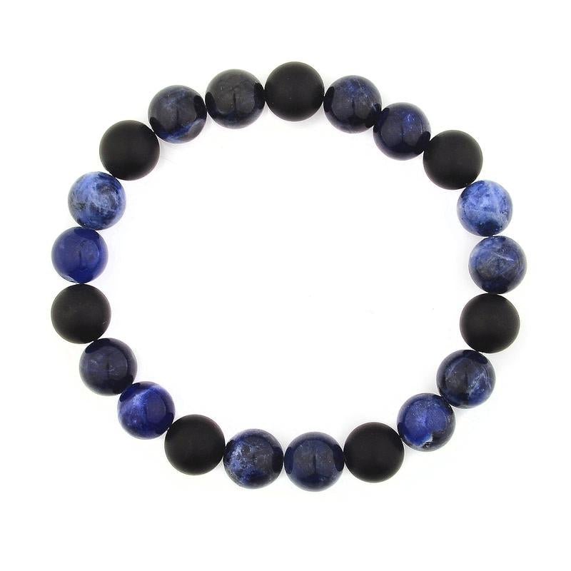 SODALITE AND MATTE ONYX STONE BEADED STRETCH BRACELET (10MM) | Fashion Hut Jewelry