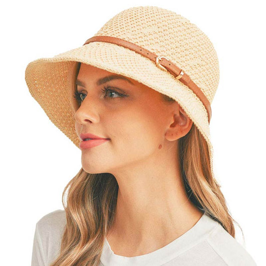 Faux Leather Band Sun Hat