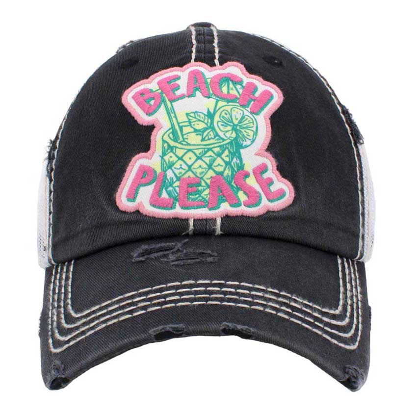 Beach Please Message Mesh Back Vintage Baseball Cap