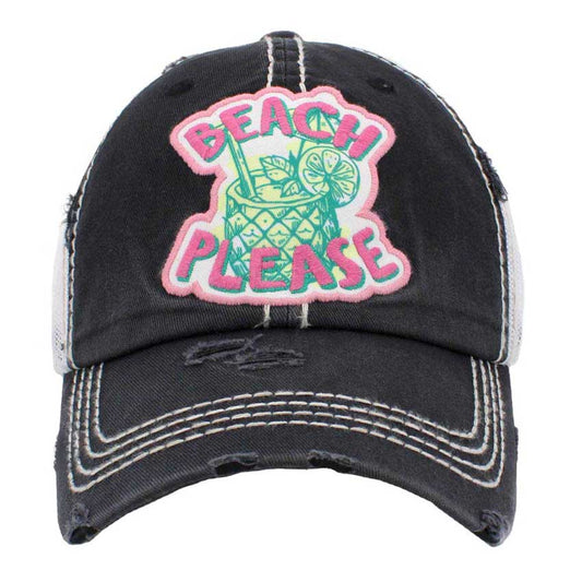 Beach Please Message Mesh Back Vintage Baseball Cap