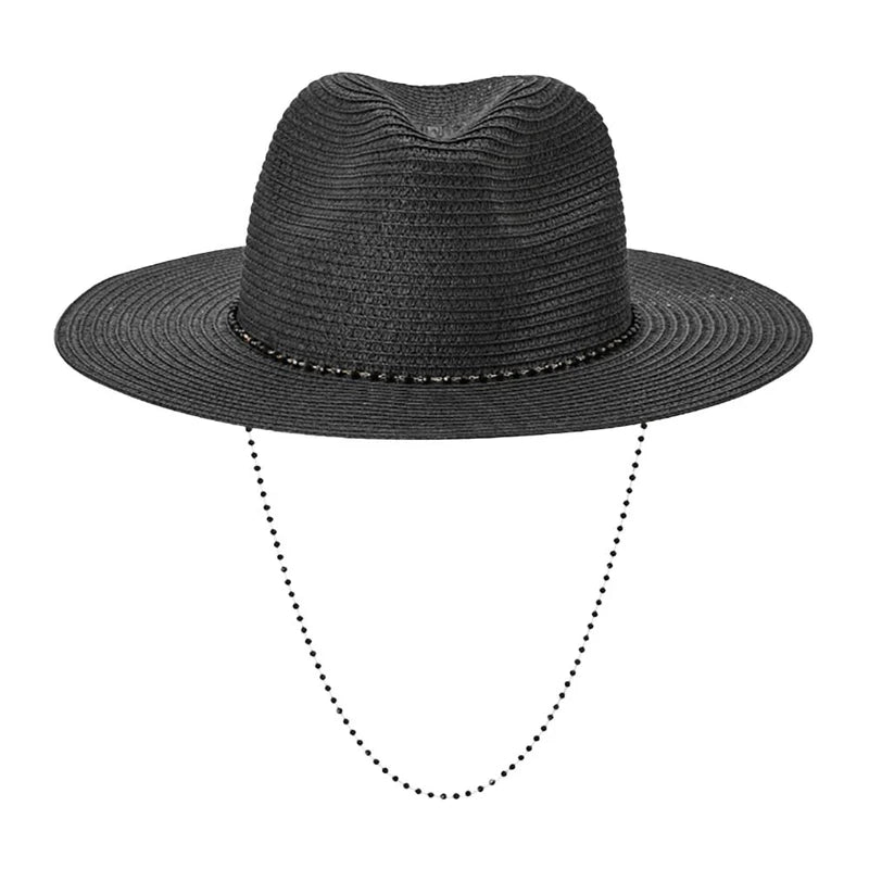 Beaded Chin Tie Straw Sun Hat