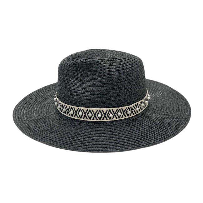 Pearl Embellished Aztec Band Panama Sun Hat – Fashion Hut Jewelry