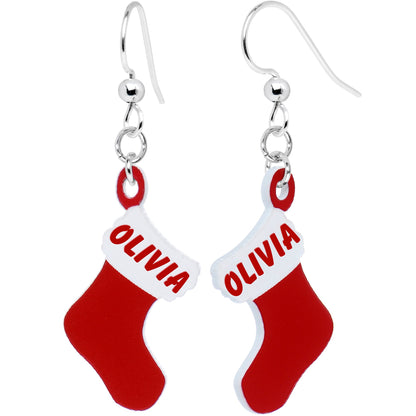 Personalized Christmas Stocking Earrings | Custom Name