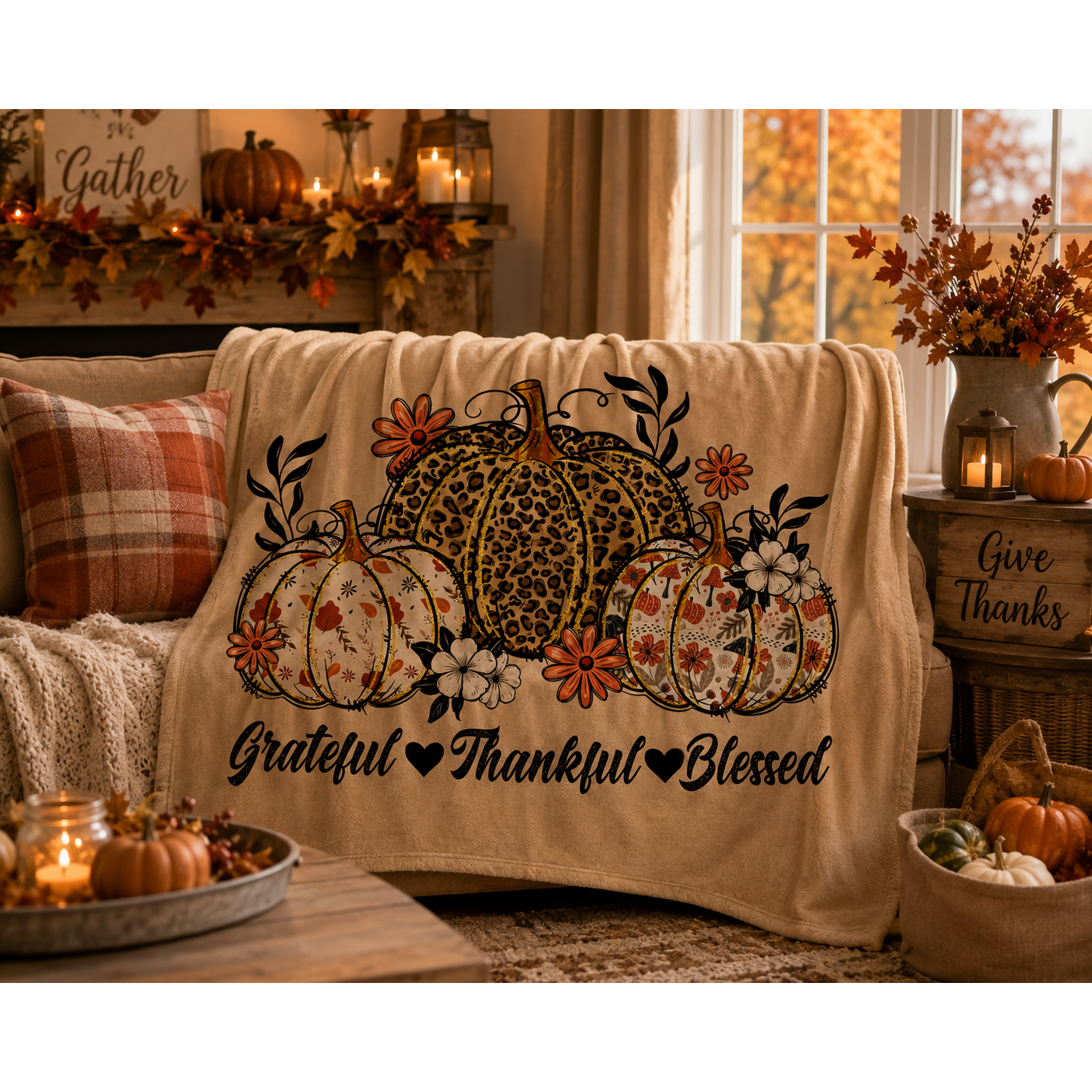Grateful Thankful Blessed Blankets