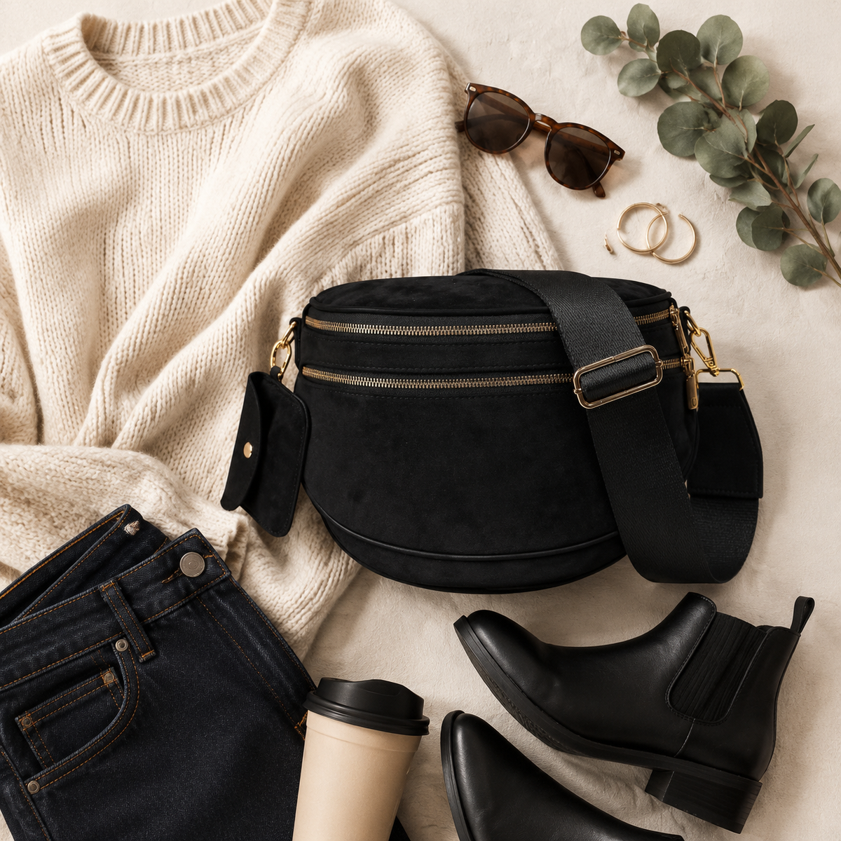 Lina - Black Suede Sling Bag