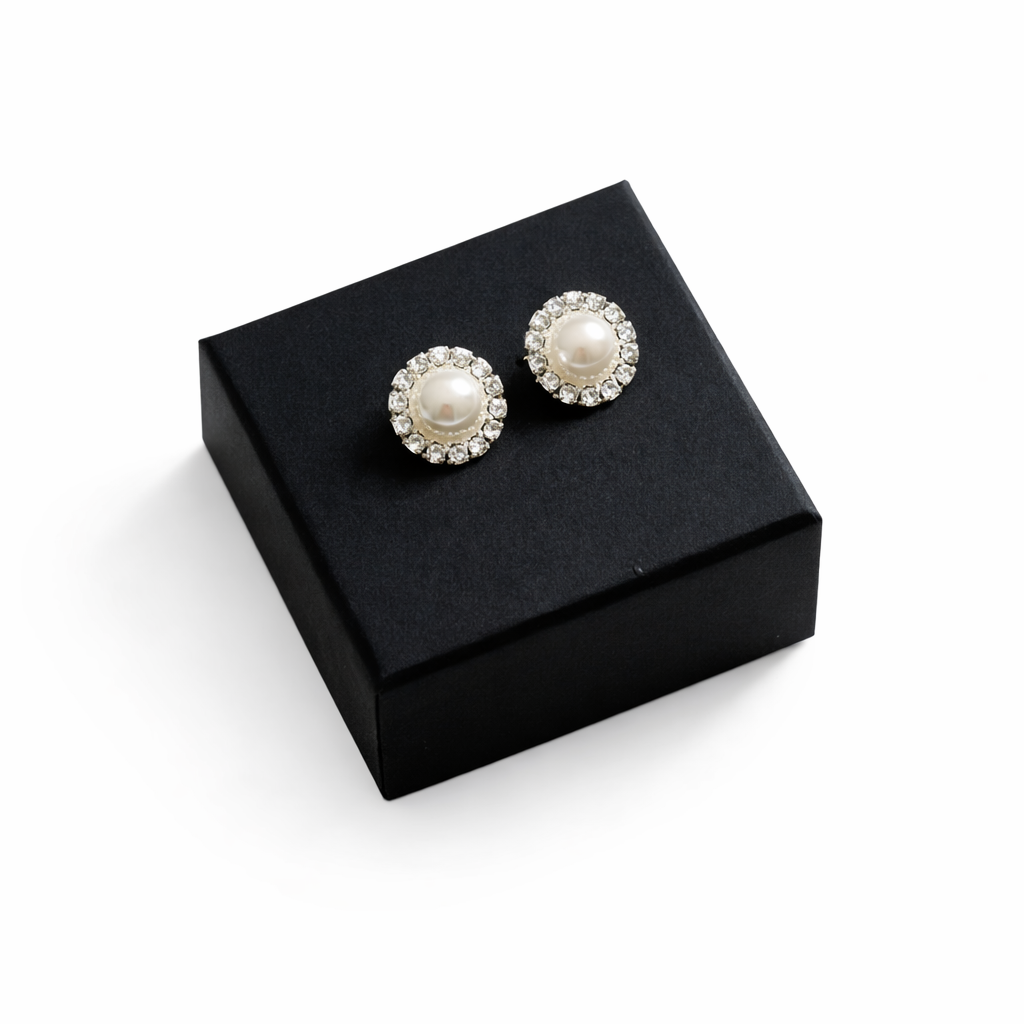 Diamond Pearl Stud Earrings ~ Cameron