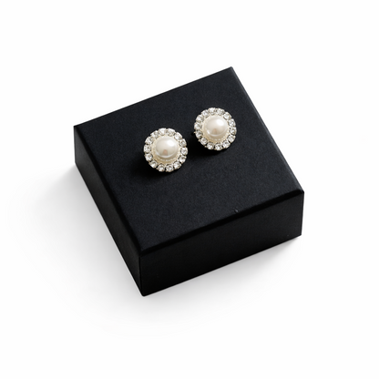 Diamond Pearl Stud Earrings ~ Cameron