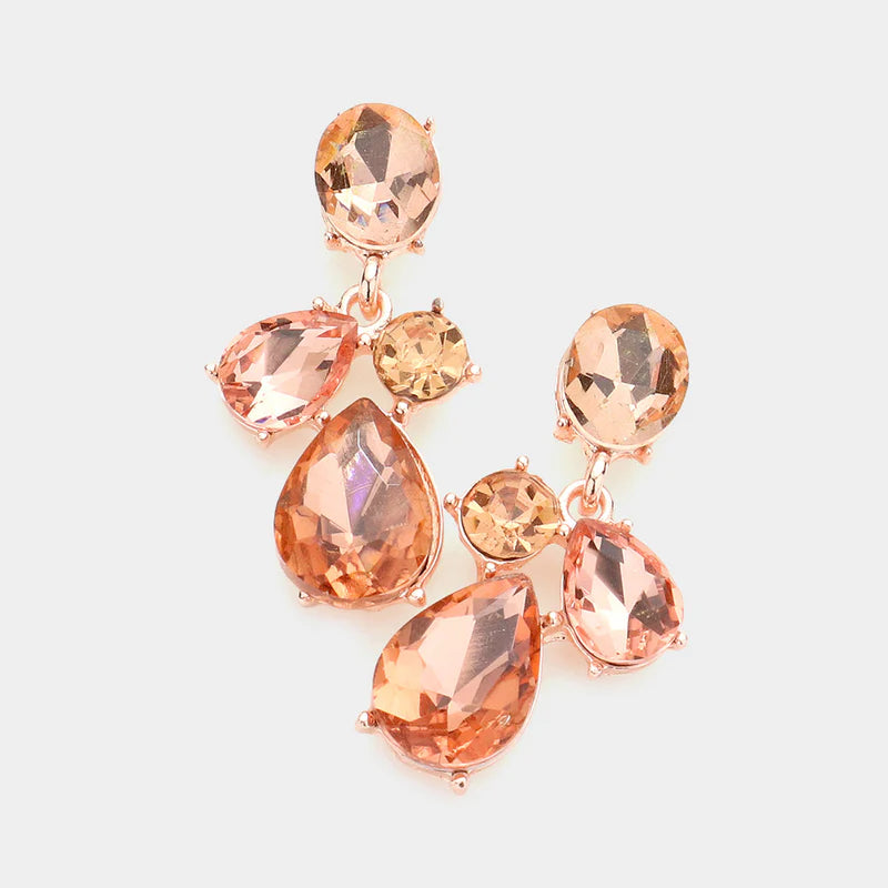 Multi Stone Link Dangle Evening Earrings