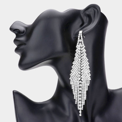 Crystal Rhinestone Fringe Evening Earrings