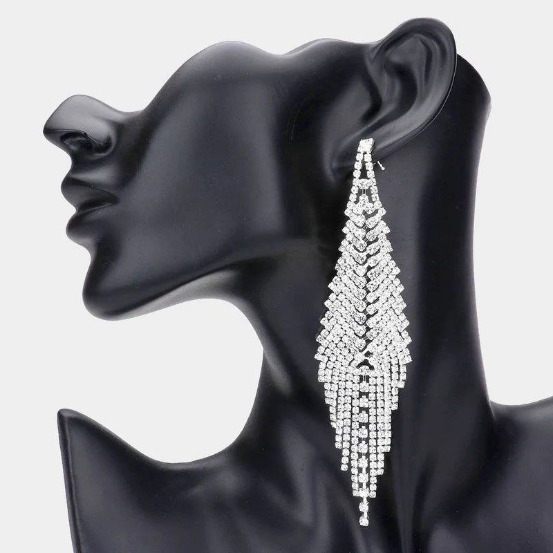 Crystal Rhinestone Fringe Evening Earrings
