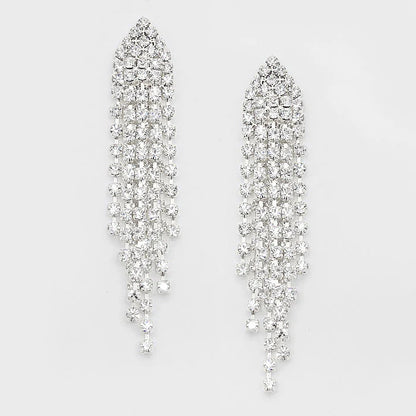 Crystal Rhinestone Fringe Evening Earrings