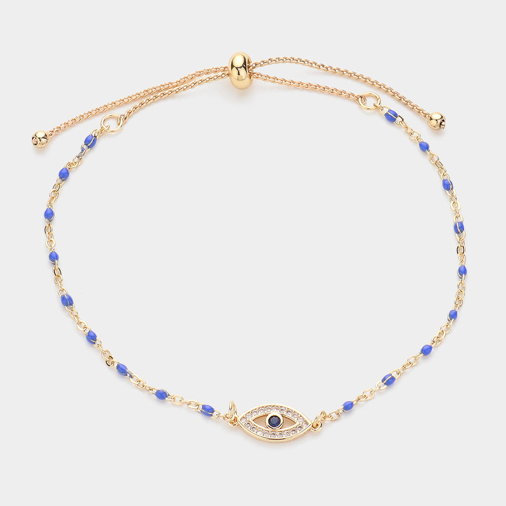 Evil Eye Pointed Beads Station Pull Tie Anklet
