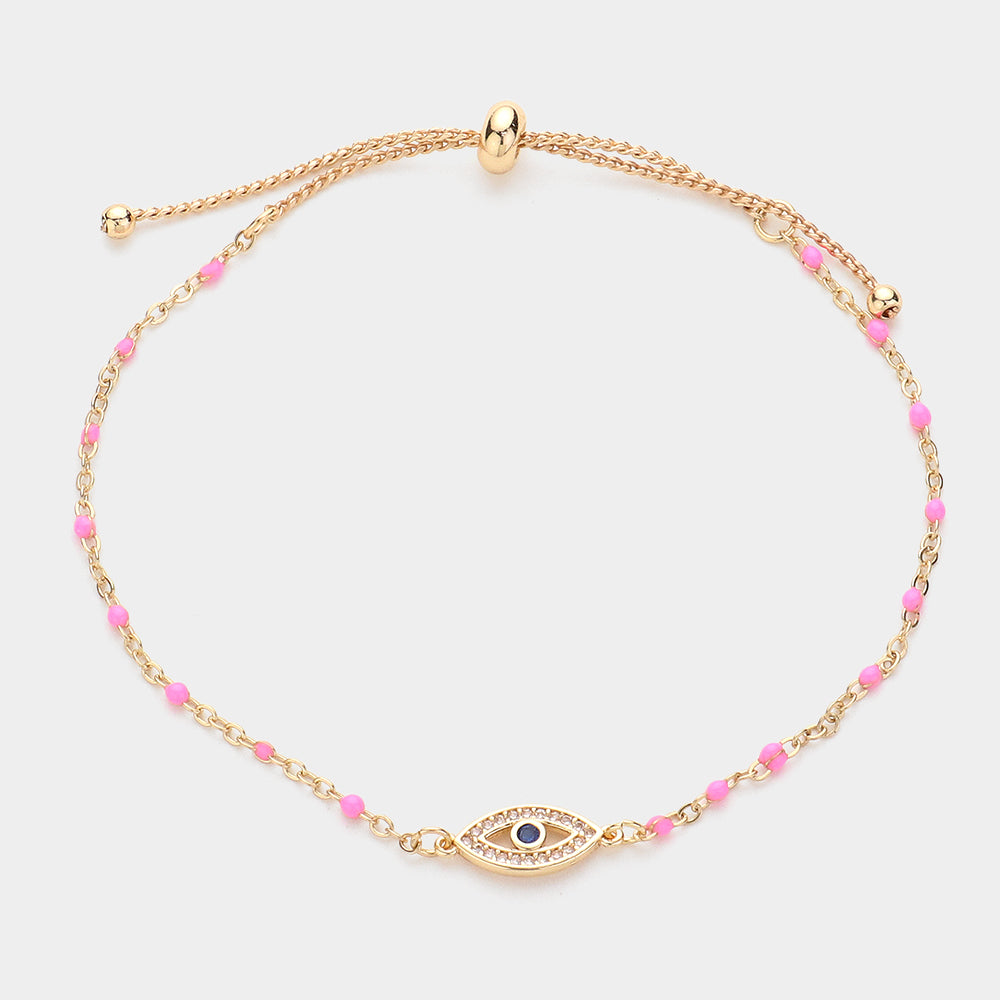 Evil Eye Pointed Beads Station Pull Tie Anklet
