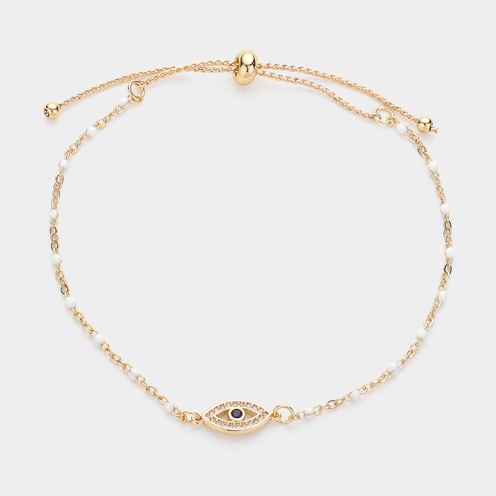 Evil Eye Pointed Beads Station Pull Tie Anklet