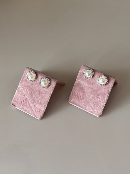 Diamond Pearl Stud Earrings ~ Cameron