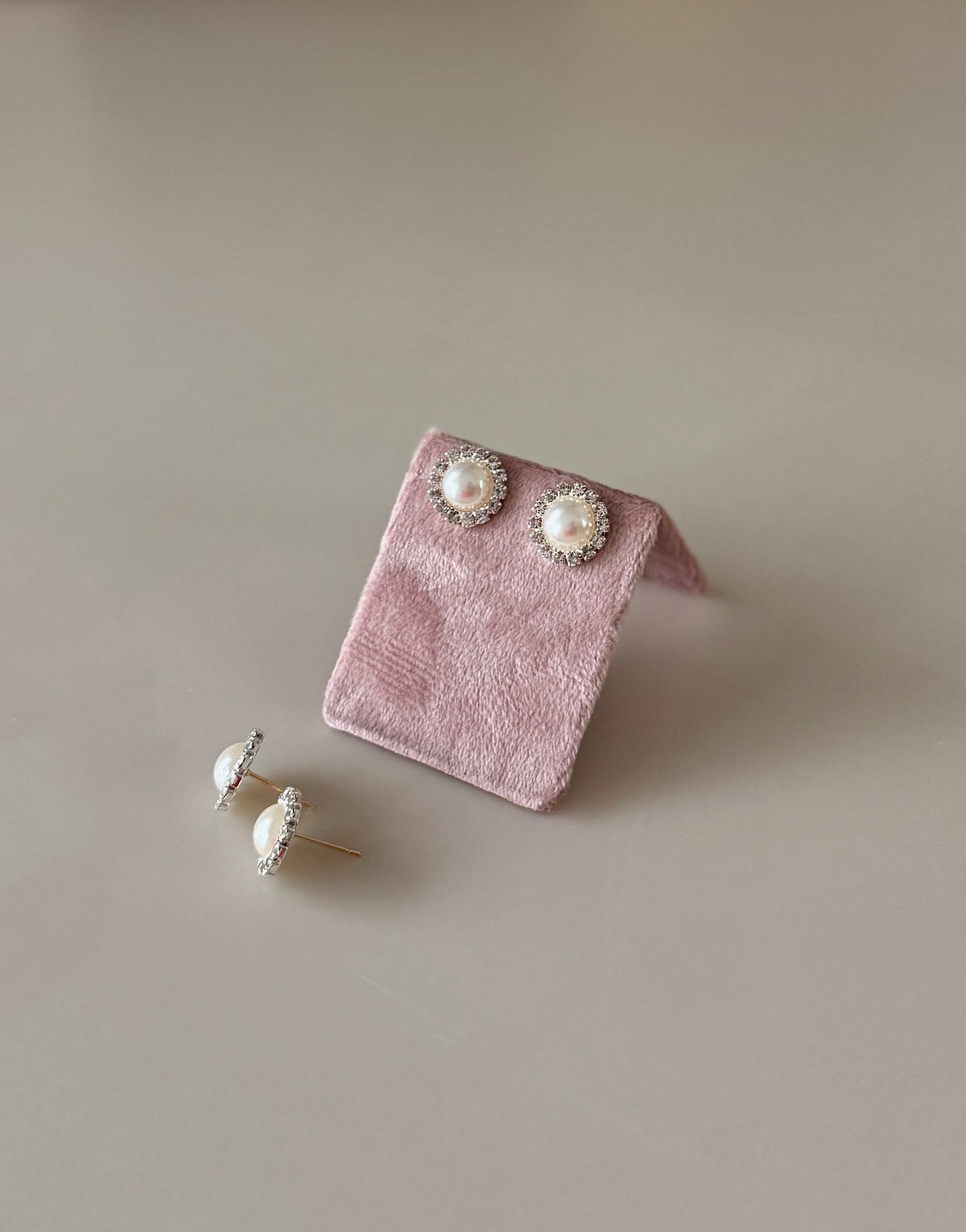 Diamond Pearl Stud Earrings ~ Cameron