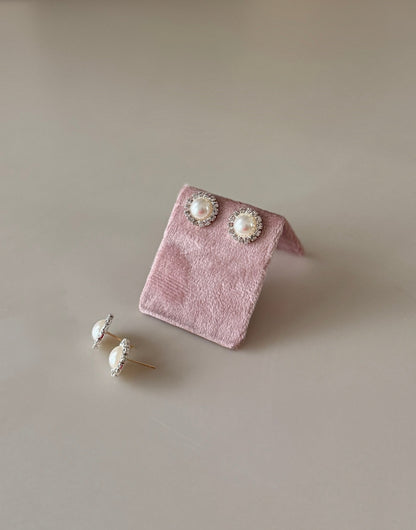 Diamond Pearl Stud Earrings ~ Cameron