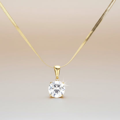 18K Gold Dipped Stainless Steel CZ Round Pendant Necklace