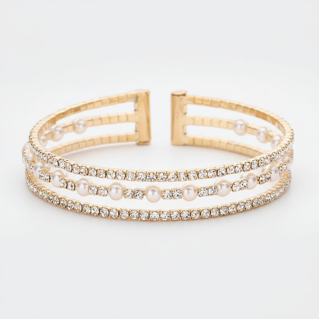 Elegant Pearl Accented Rhinestone Cuff Bracelet