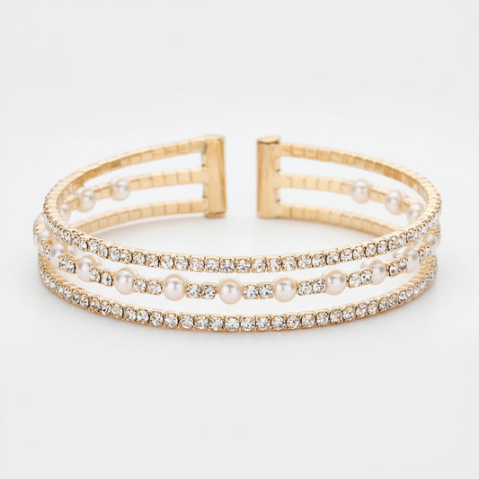 Elegant Pearl Accented Rhinestone Cuff Bracelet