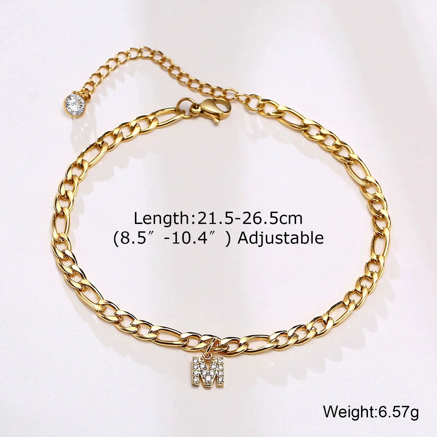 Mandotos Crystal A Z Letter Initial Anklets For Women Cuban Link Stainless Steel Beach Anklet