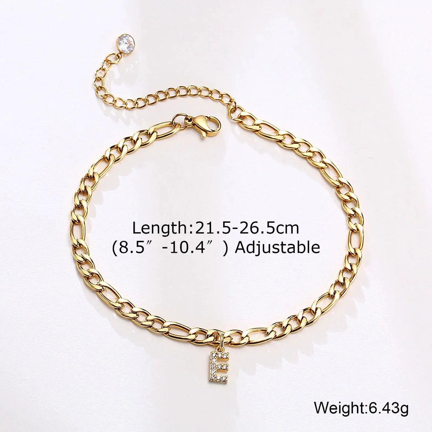 Mandotos Crystal A Z Letter Initial Anklets For Women Cuban Link Stainless Steel Beach Anklet