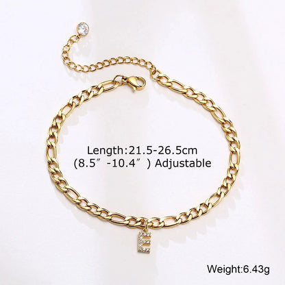 Mandotos Crystal A Z Letter Initial Anklets For Women Cuban Link Stainless Steel Beach Anklet