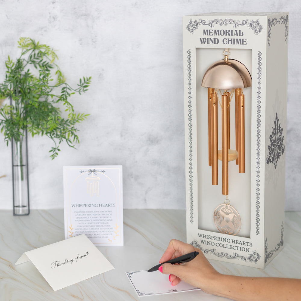 Memorial Wind Chime – Whispering Hearts™ Collection – Warm Gold 15”