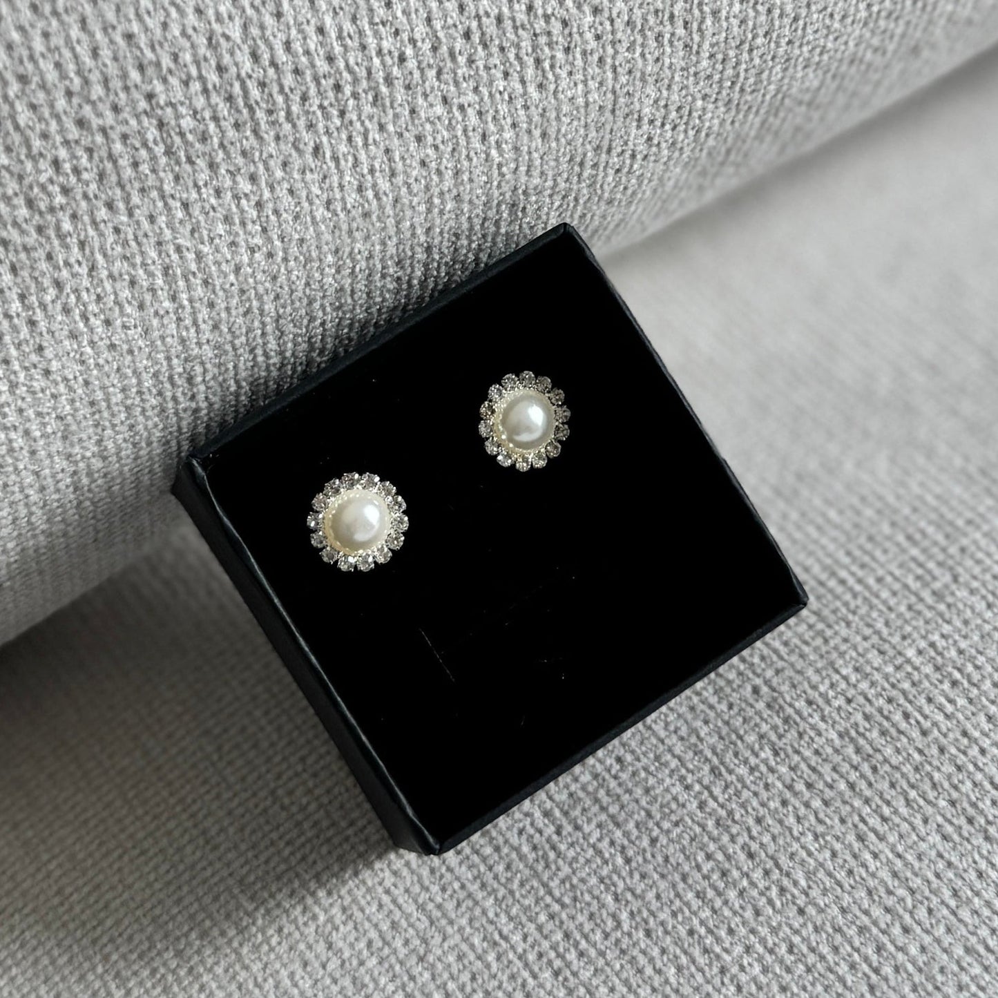 Diamond Pearl Stud Earrings ~ Cameron