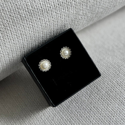 Diamond Pearl Stud Earrings ~ Cameron
